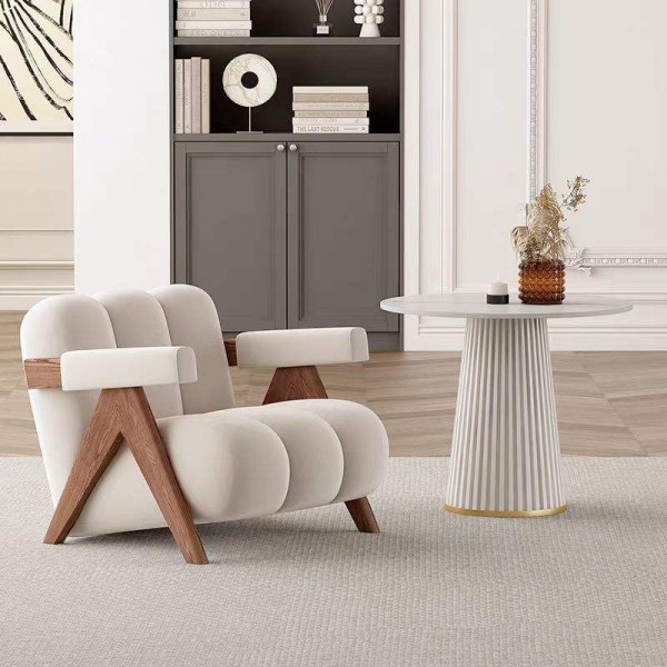 Nordic Simple Single Sofas Velvet Fabric Leisure Accent Arm Chair with Solid Wooden Legs for Reception Living Room