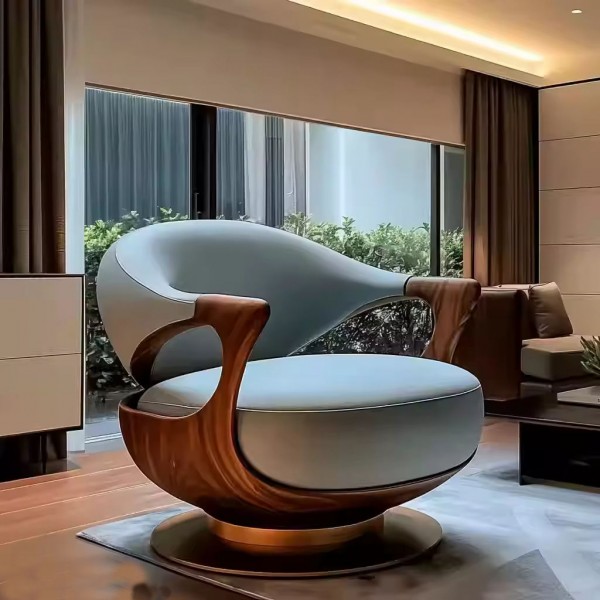 Modern Aesthetic Solid Grey Walnut Wood Lounge Chair Creative New Design Sofa for Home Living Room Furniture Leisure Chair