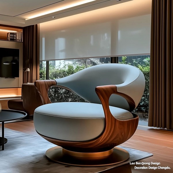 Modern Aesthetic Solid Grey Walnut Wood Lounge Chair Creative New Design Sofa for Home Living Room Furniture Leisure Chair