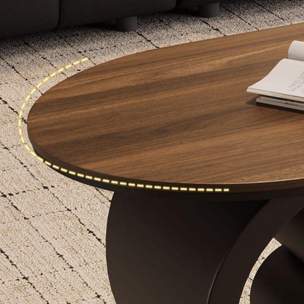 Manufactured Wood Top Coffee Table Oval Shape Wheel Base Living Room Center Table American Style Movable Coffee Table