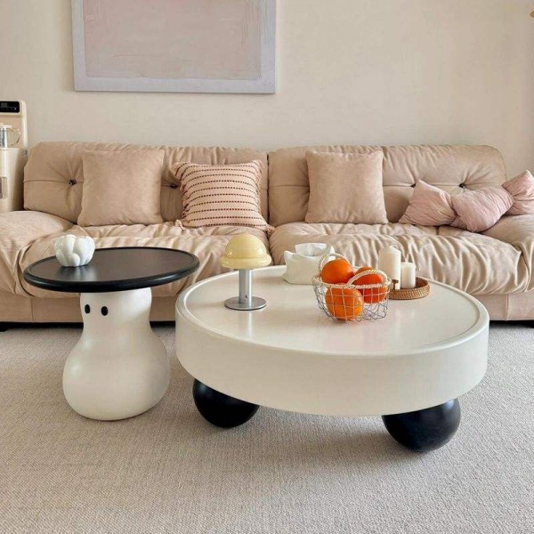 Contemporary Double Nesting Wood Coffee Table Set Table Basse Italian Cream Coffee Table for Small Apartment Living Room