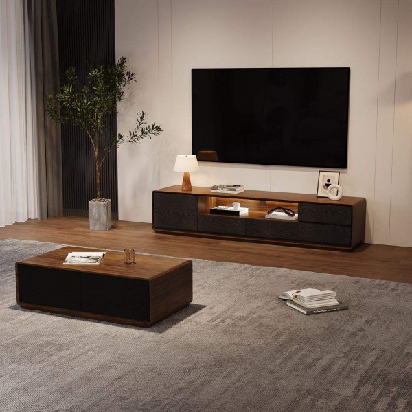 Modern Luxury Living Room Set Wood TV Stand and Coffee Table Drawer Cabinet Storage Media Console TV Cabinet Set
