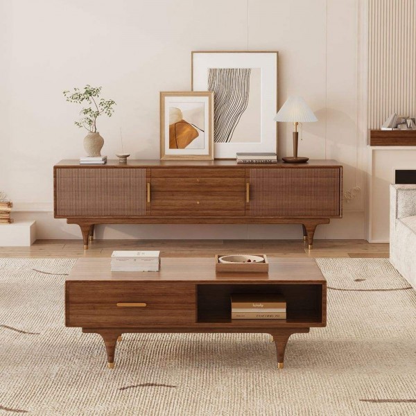 Modern Living Room Furniture Wooden TV Stand and Coffee Table Set Apartment Living Room TV Cabinet Coffee Table
