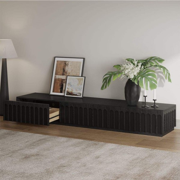 Modern Floor Standing TV Stand Black Wood Arched TV Stand Luxury Living Room Furniture TV Cabinet with 3 Storage Drawers