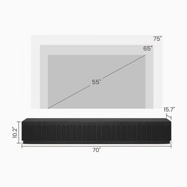 Modern Floor Standing TV Stand Black Wood Arched TV Stand Luxury Living Room Furniture TV Cabinet with 3 Storage Drawers