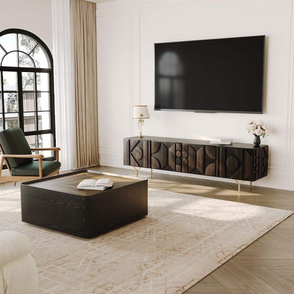 Mid-Century Modern Wood TV Stand Set Apartment Compact Living Room Set TV Stand and Coffee Table Set