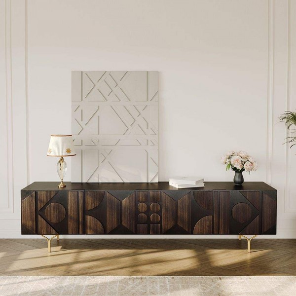 Mid-Century Modern Wood TV Stand Set Apartment Compact Living Room Set TV Stand and Coffee Table Set