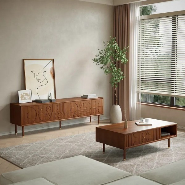 American Country Style Living Room Furniture Set TV Table Center Table Entertainment Media TV Stand and Coffee Table Set