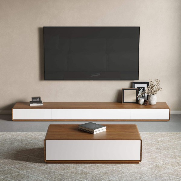 Modern Rectangular Living Room Furniture Sets Wood TV Stand Minimalist Media Tv Console with Coffee Table