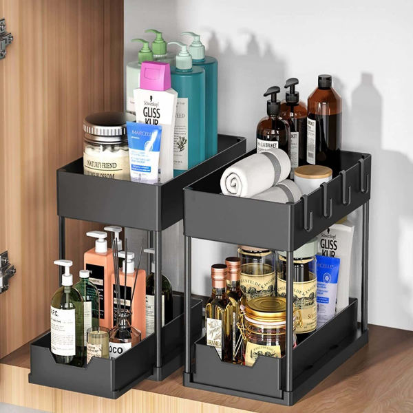 NFS Home Storage Organization Pull-Out Organizer Rack Kitchen Sink and Bathroom Countertop Layered Shelf for Home Use