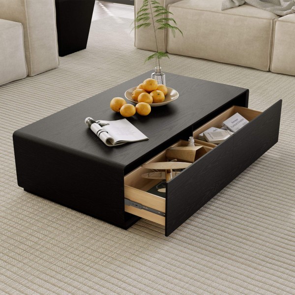 Modern Wood Living Room Furniture Set Black Floating TV Console 4 Drawers Center Coffee Table Tv Stand and Coffee Table