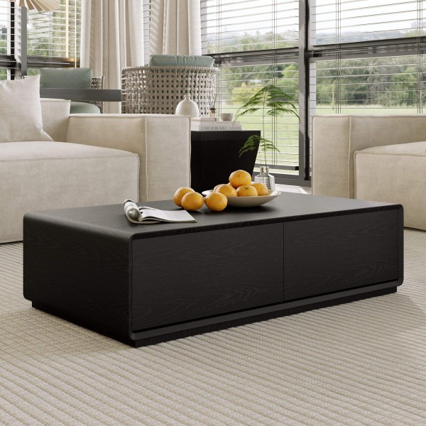 Modern Wood Living Room Furniture Set Black Floating TV Console 4 Drawers Center Coffee Table Tv Stand and Coffee Table