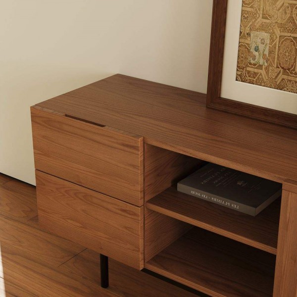 Modern Living Room Furniture Entertainment Center TV Table Slatted Wood TV Cabinet Walnut Tv Stand and Coffee Table Set