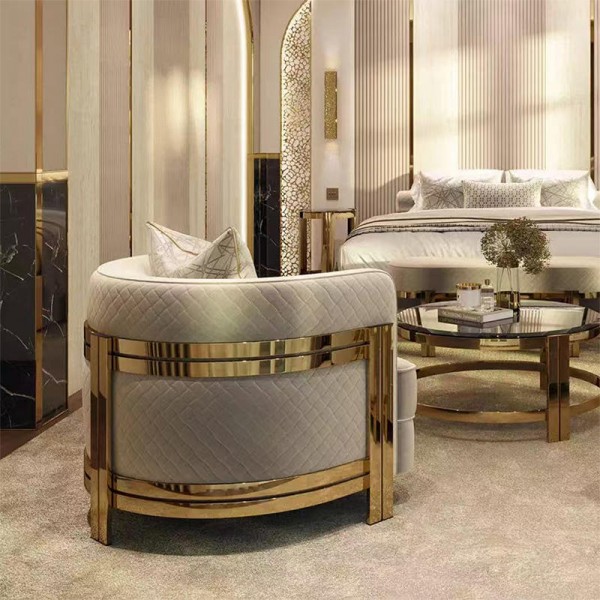 Luxury Modern Living Room Sofa Accent Chair Gold Stainless Steel Leisure Velvet Fabric Single Sofa Chair for Home Hotel Villa