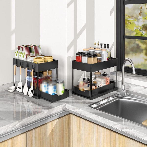 NFS Home Storage Organization Pull-Out Organizer Rack Kitchen Sink and Bathroom Countertop Layered Shelf for Home Use