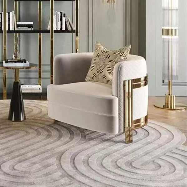 Luxury Modern Living Room Sofa Accent Chair Gold Stainless Steel Leisure Velvet Fabric Single Sofa Chair for Home Hotel Villa