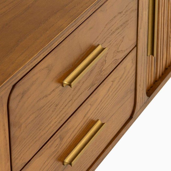 Walnut Color Living Room Sets Fluted Wood TV Stand and Coffee Table Set Storage Tv Cabinet Set with Coffee Table