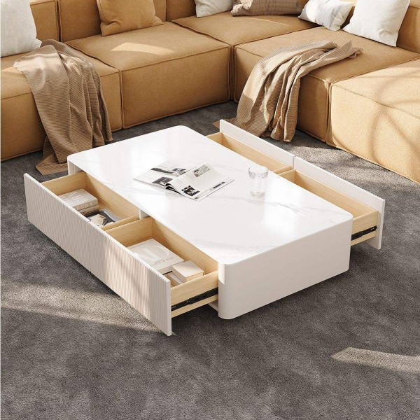 Modern Minimalist TV Stand and Coffee Table Set Luxury Stone Top TV Cabinet Center Table Wooden Living Room TV Stand Set