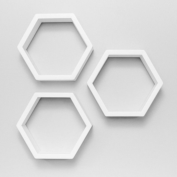 Set of 6 White Honeycomb Shelves Wood Storage Shelf Display Geometric Wooden Floating Hexagon Wall Shelf Kitchen Furniture