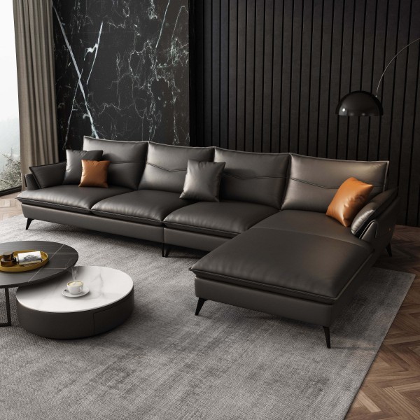 Wholesale l Shape Sofa Living Room Home Genuine Leather l Shaped Sectional Sofas l Shape Luxury Sofa