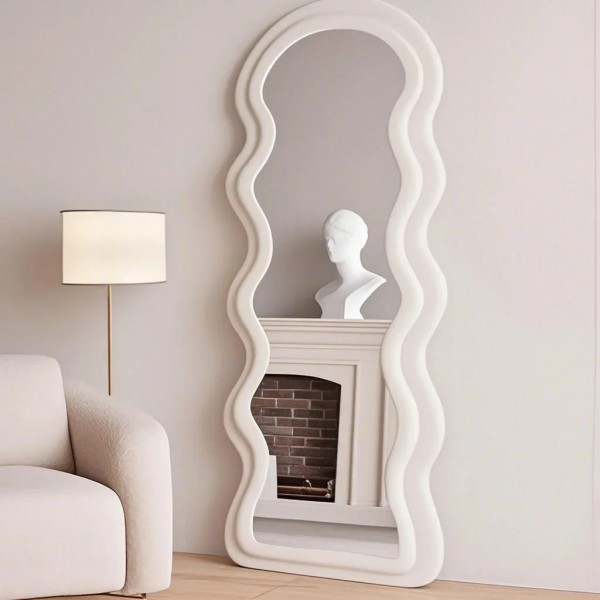 Long Bedroom Living Room Espejo Espelho Big Large Full Body Stand Floor Full Length Wall Long Irregular Shaped Wave Wavy Mirror