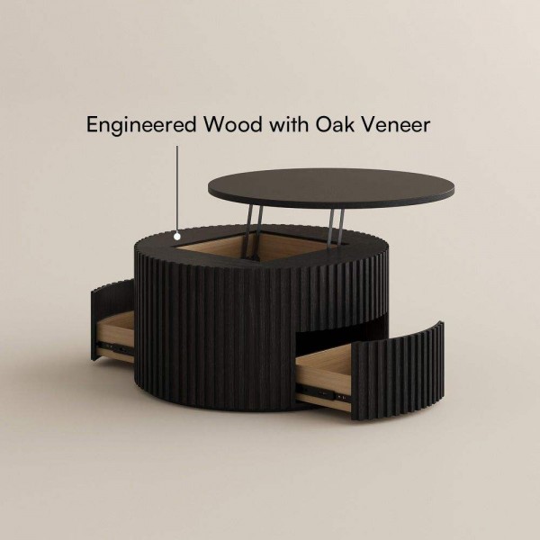 Modern Simple Living Room Set Wood Rattan Doors Tv Cabinet Lift Top Round Coffee Table Tv Stand and Coffee Table Set