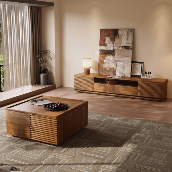 Modern Luxury Wooden Living Room Furniture Set Tv Cabinet Center Table Entertainment Tv Stand and Coffee Table Set