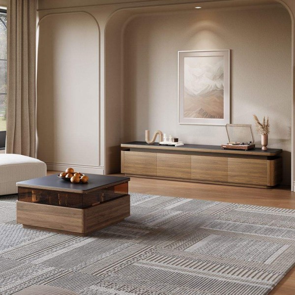 Mid-Century Modern TV Stand and Coffee Table Set 6-Level Adjustable Lighting Tv Stand Set Living Room Furniture Set