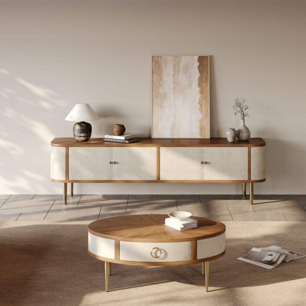 Minimalist Living Room Tv Stand Set Wooden Living Room Furniture Set Standing Tv Cabinet with Oval Coffee Table