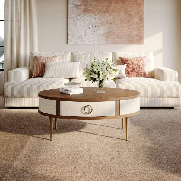 Minimalist Living Room Tv Stand Set Wooden Living Room Furniture Set Standing Tv Cabinet with Oval Coffee Table