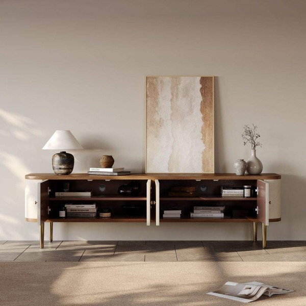 Minimalist Living Room Tv Stand Set Wooden Living Room Furniture Set Standing Tv Cabinet with Oval Coffee Table