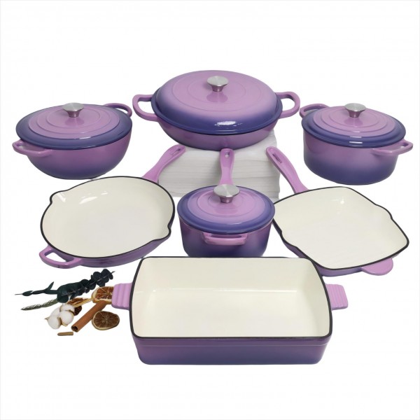 Pre-seasoned Cast Iron Enamel Coated Non Stick Cooking Pot Kitchen Cookware Set Soup Stock High Grade Kitchenware