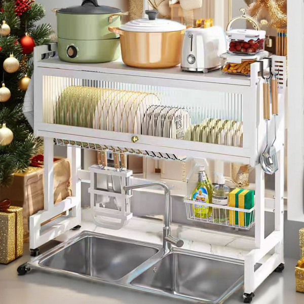 Over the Sink Dish Drying Rack for Kitchen With Cover Rack Organizer Drain Board Dish Rack