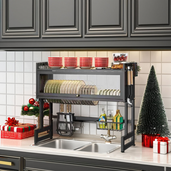 Over the Sink Dish Drying Rack for Kitchen With Cover Rack Organizer Drain Board Dish Rack