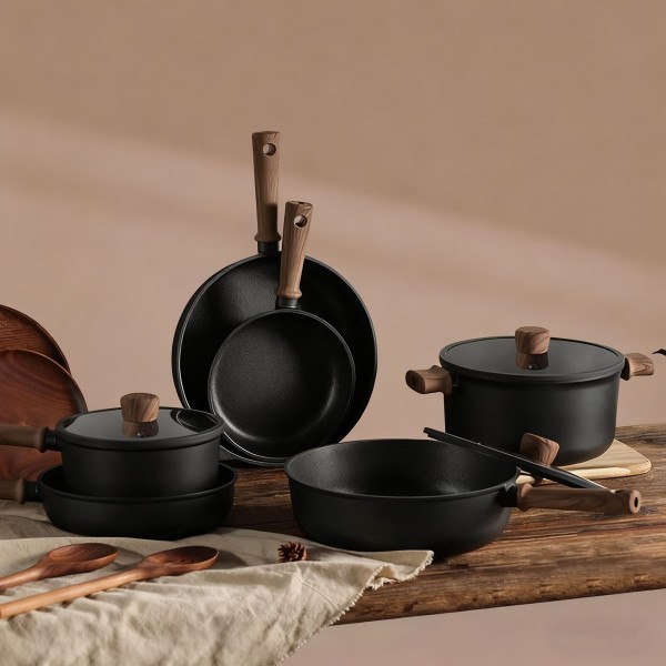 Household Titanium Coating Die-cast Aluminum Non-stick Cookware Set Granite Gas Induction Cooker Universal Cooking Pots Set