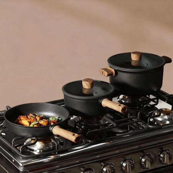 Household Titanium Coating Die-cast Aluminum Non-stick Cookware Set Granite Gas Induction Cooker Universal Cooking Pots Set