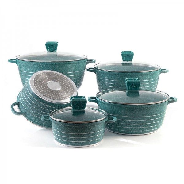 Maifanshi Non Stick Household Linear Marble 10-Piece Die-Cast Aluminum Cookware Set Soup Pot Shallow Soup Pot