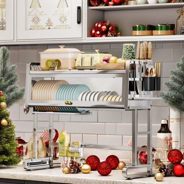 Over the Sink Dish Drying Rack for Kitchen With Cover Rack Organizer Drain Board Dish Rack