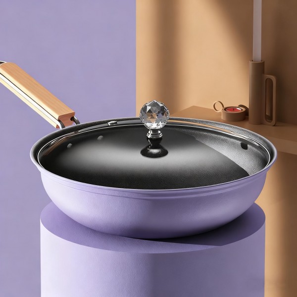 Refined Iron Cookware Set Household Non-stick Gas Induction Cooker Universal Frying Pan Soup Pot Wok Milk Pot Set with Glass Lid