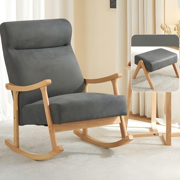 Latest Modern Lazy Wooden Velvet Reclining Lounge Leisure Rocking Living Room Chair