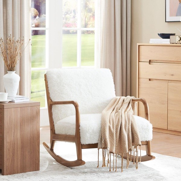 Latest Modern Lazy Wooden Reclining Lounge Leisure Rocking Velvet Living Room Chair