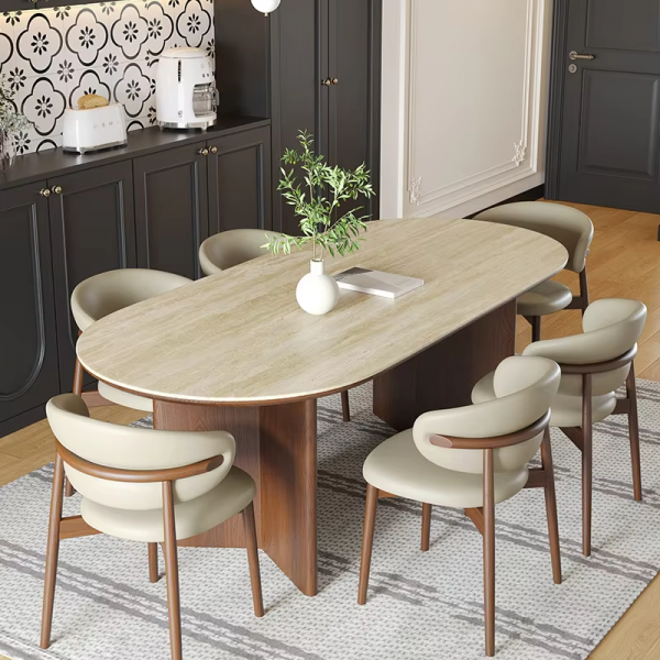 Nordic Retro Style 6-Seater Dining Table Set Modern Design Wood Kitchen Dinner Table and Chairs Set Kitchen Furniture