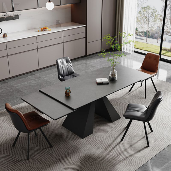 Luxury Modern Expandable Dinning Room Table Set Retractable Kitchen Furniture Sintered Stone Marble Top Extendable Dining Table