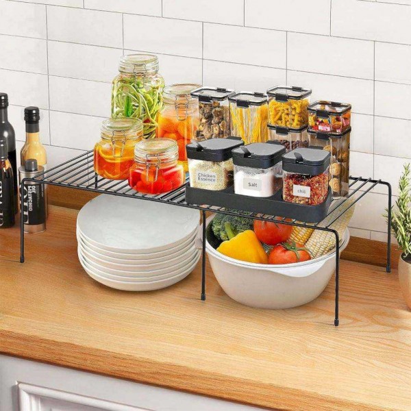 Multifunctional Wrought Iron Retractable Kitchen Storage Rack Seasoning & Food Storage Cabinets for Pots Bowls Chopsticks