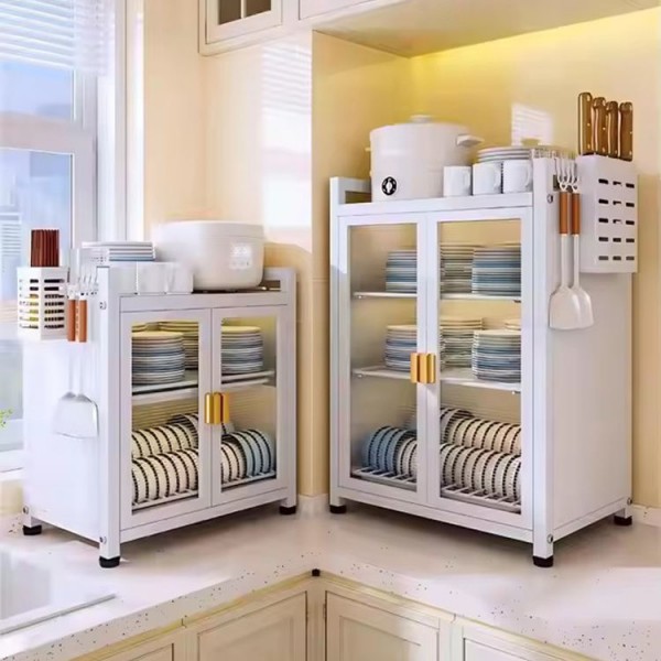 Large Capacity Kitchen Storage Cabinet Multi-layer Bowls Dishes Storage Shelf Dustproof Durable Carbon Steel Cupboard with Doors