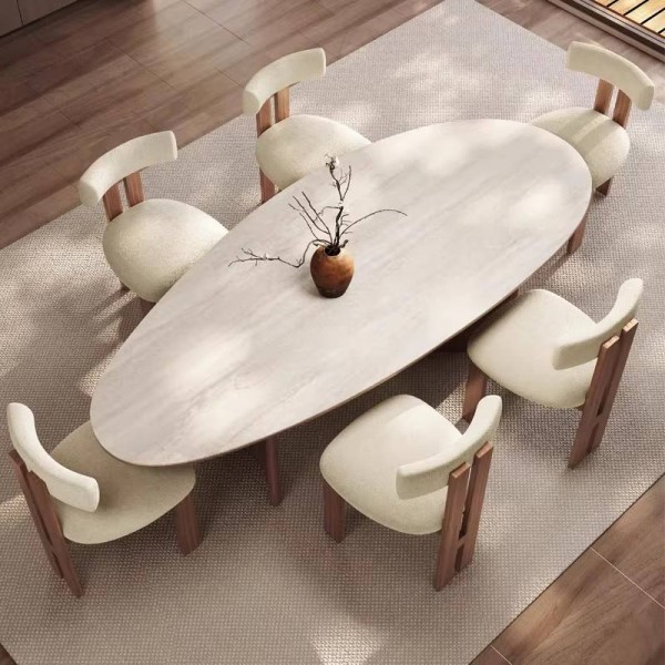 Nordic French Retro Oval Antique Wood Dining Room Table Walnut Restaurant Dinner Table and Chairs Set Kitchen Furniture