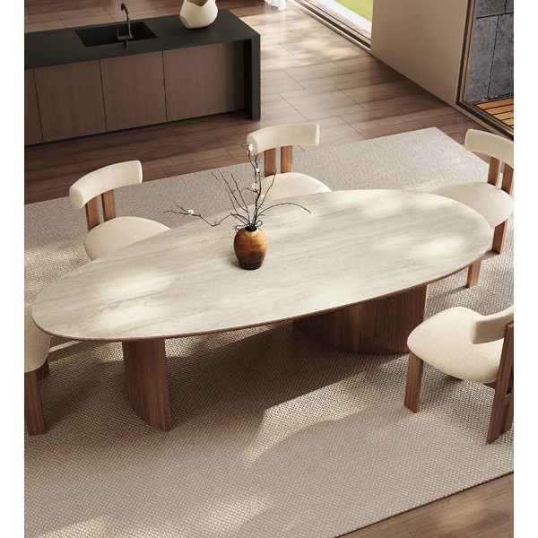 Nordic French Retro Oval Antique Wood Dining Room Table Walnut Restaurant Dinner Table and Chairs Set Kitchen Furniture