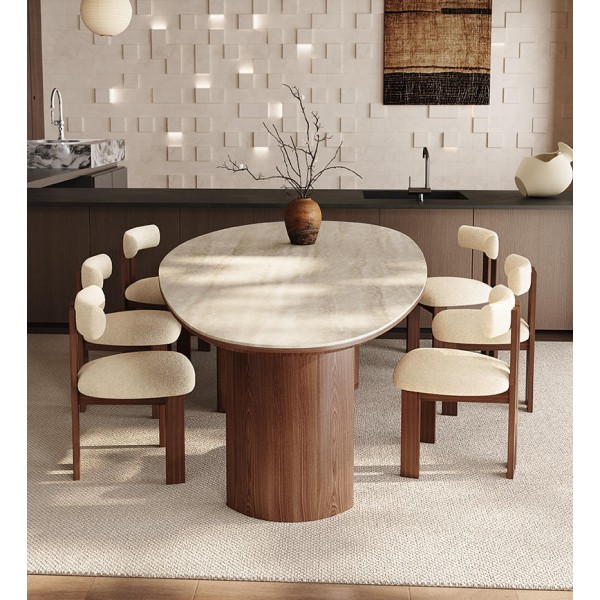 Nordic French Retro Oval Antique Wood Dining Room Table Walnut Restaurant Dinner Table and Chairs Set Kitchen Furniture