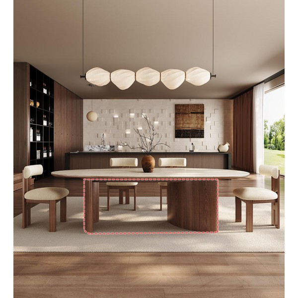 Nordic French Retro Oval Antique Wood Dining Room Table Walnut Restaurant Dinner Table and Chairs Set Kitchen Furniture