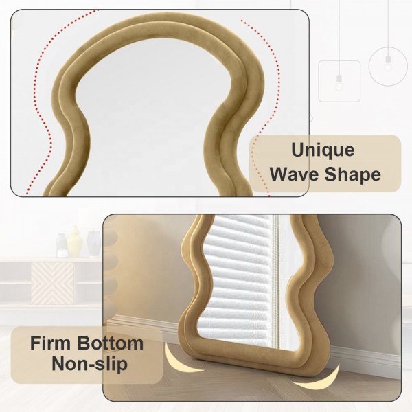 Long Bedroom Living Room Espejo Espelho Big Large Full Body Stand Floor Full Length Wall Long Irregular Shaped Wave Wavy Mirror